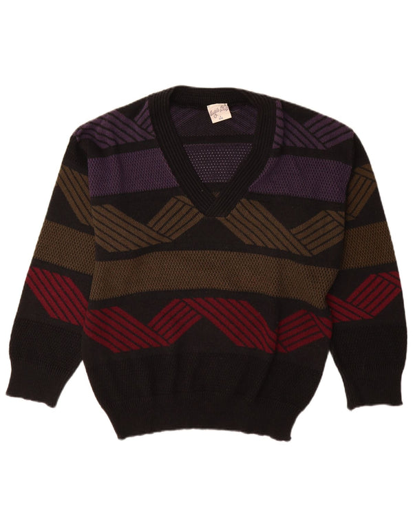 Angelo Litrico Mens V-Neck Jumper Sweater IT 44/46 Small Black Geometric