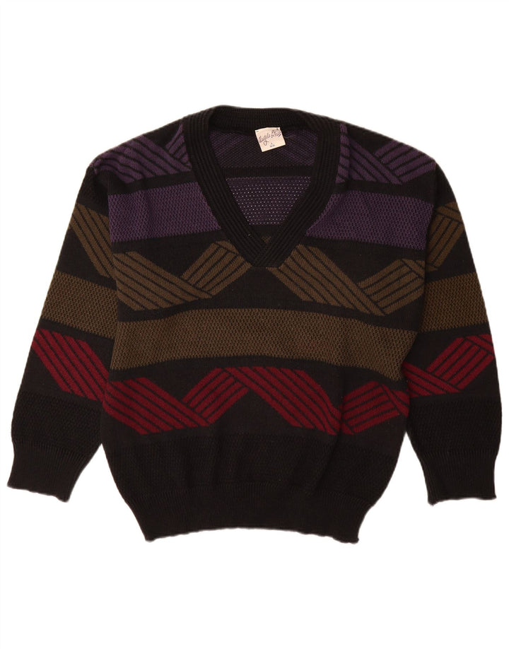Angelo Litrico Mens V-Neck Jumper Sweater IT 44/46 Small Black Geometric