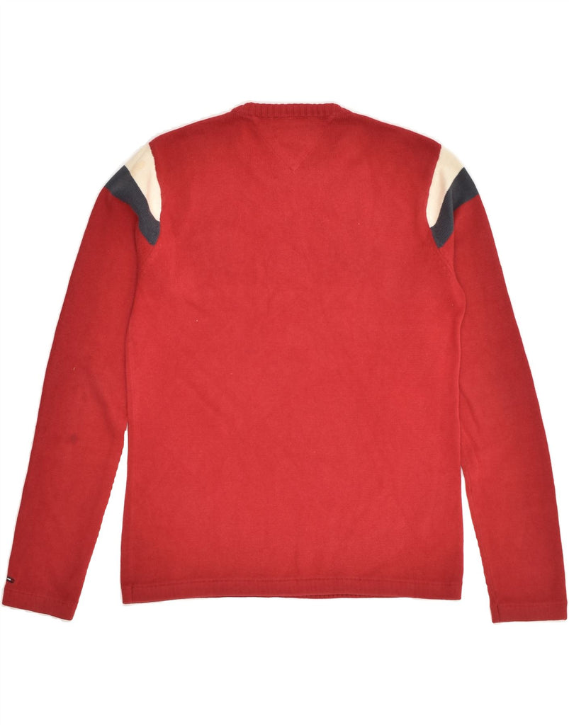 TOMMY HILFIGER Mens Graphic Crew Neck Jumper Sweater Small Red Cotton | Vintage Tommy Hilfiger | Thrift | Second-Hand Tommy Hilfiger | Used Clothing | Messina Hembry 