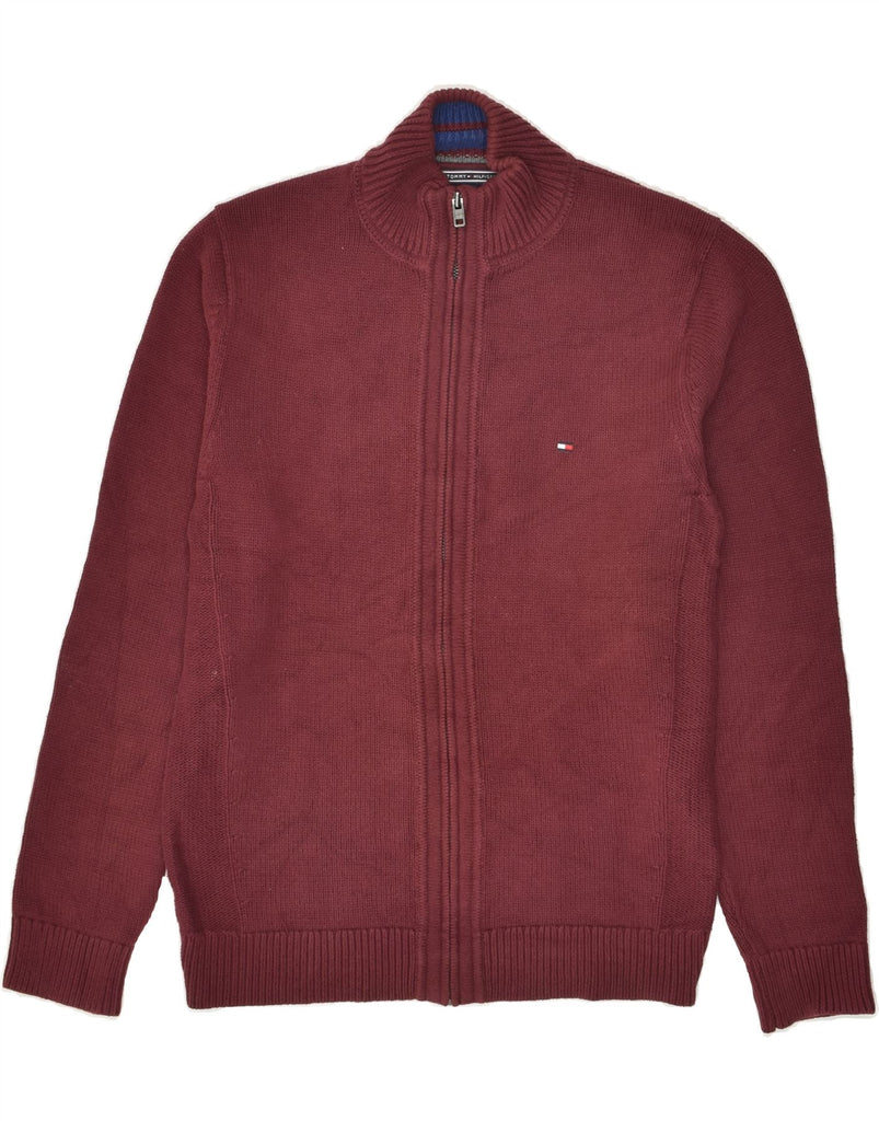 TOMMY HILFIGER Mens Cardigan Sweater Small Maroon Cotton | Vintage Tommy Hilfiger | Thrift | Second-Hand Tommy Hilfiger | Used Clothing | Messina Hembry 