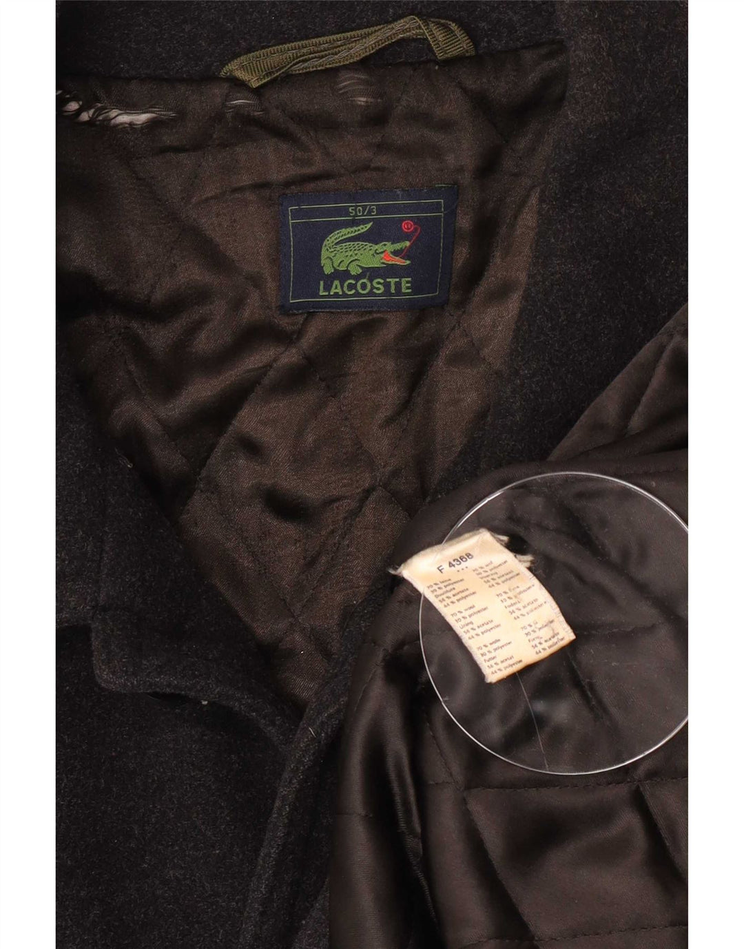Lacoste Mens Overcoat IT 50 Large Black Wool