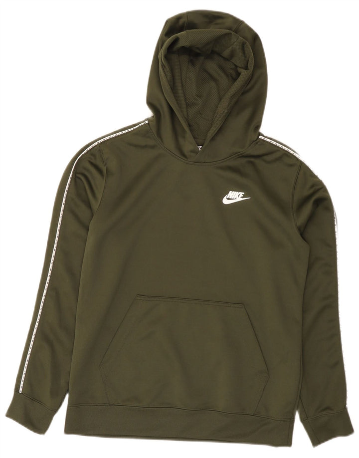 Nike Boys Hoodie Jumper 12-13 Years Large Khaki Polyester