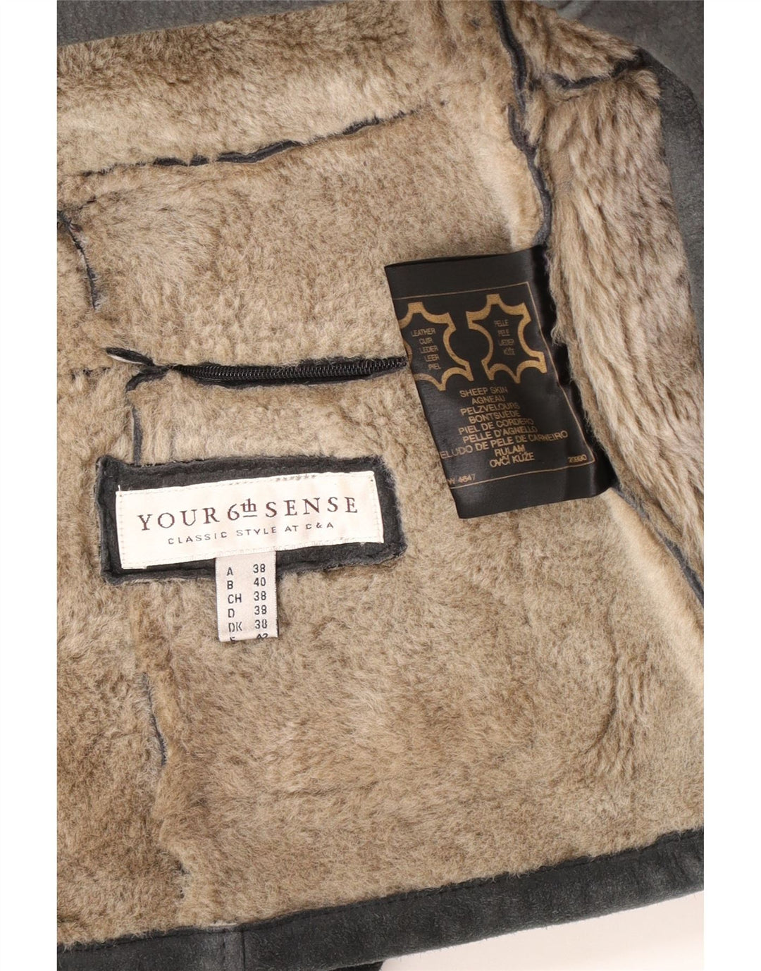 Your Sixth Sense Womens Shearling Jacket UK 18 XL Grey Leather