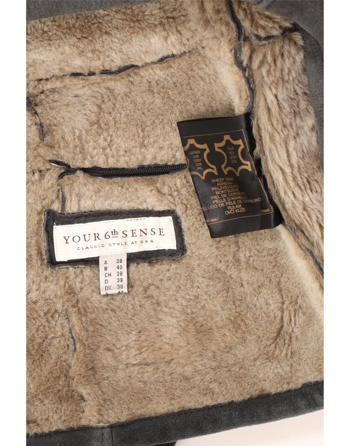 Your Sixth Sense Womens Shearling Jacket UK 18 XL Grey Leather