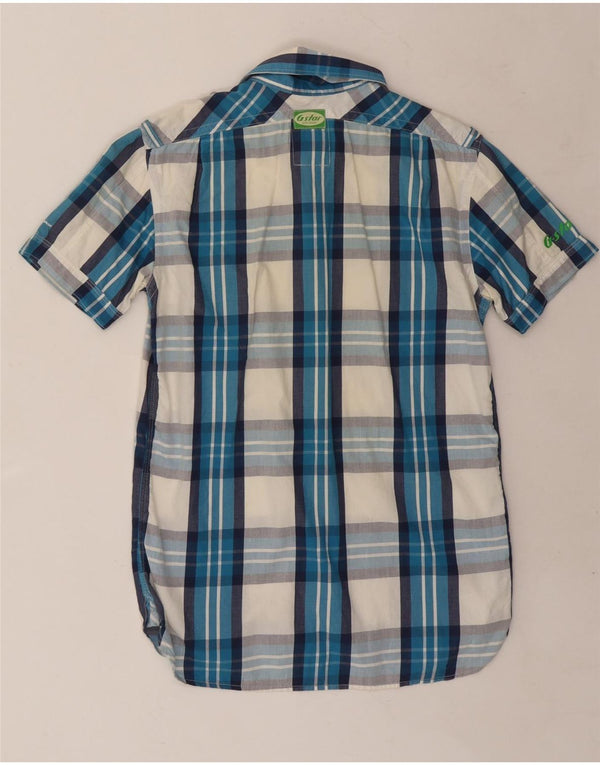 G-Star Mens Military Graphic Short Sleeve Shirt Small Blue Check Cotton