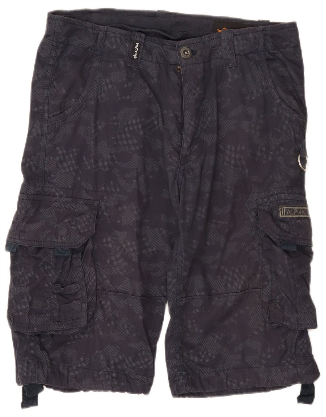 Alpha Industries Mens Cargo Shorts W31 Medium Navy Blue Camouflage Cotton