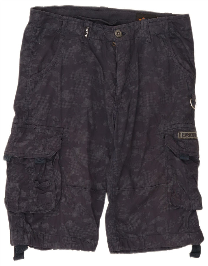 Alpha Industries Mens Cargo Shorts W31 Medium Navy Blue Camouflage Cotton