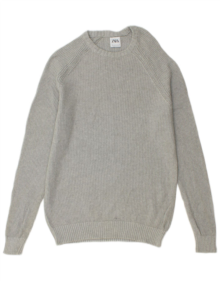 Zara Mens Crew Neck Jumper Sweater Medium Grey Cotton