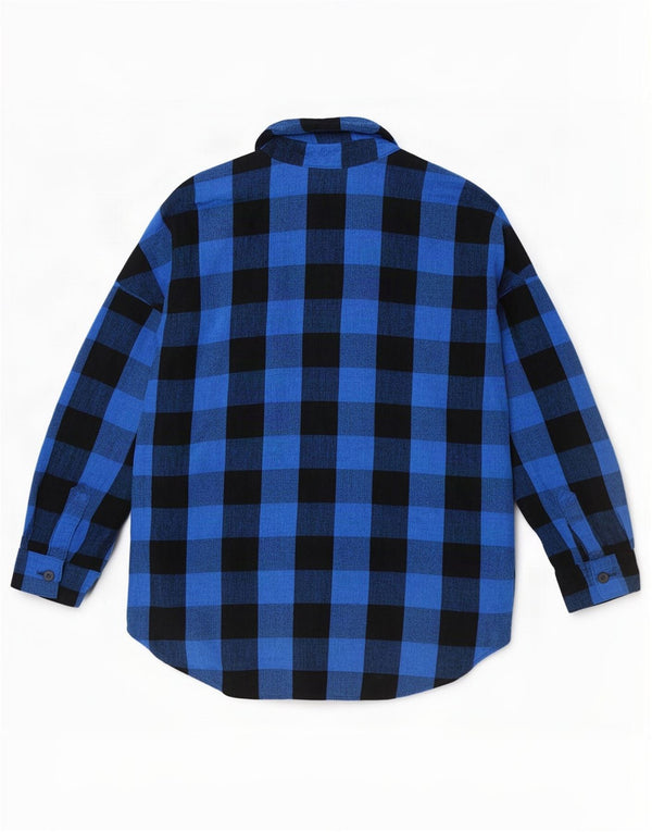 Zara Womens Oversized Flannel Shirt UK 16 Large Blue Gingham Viscose