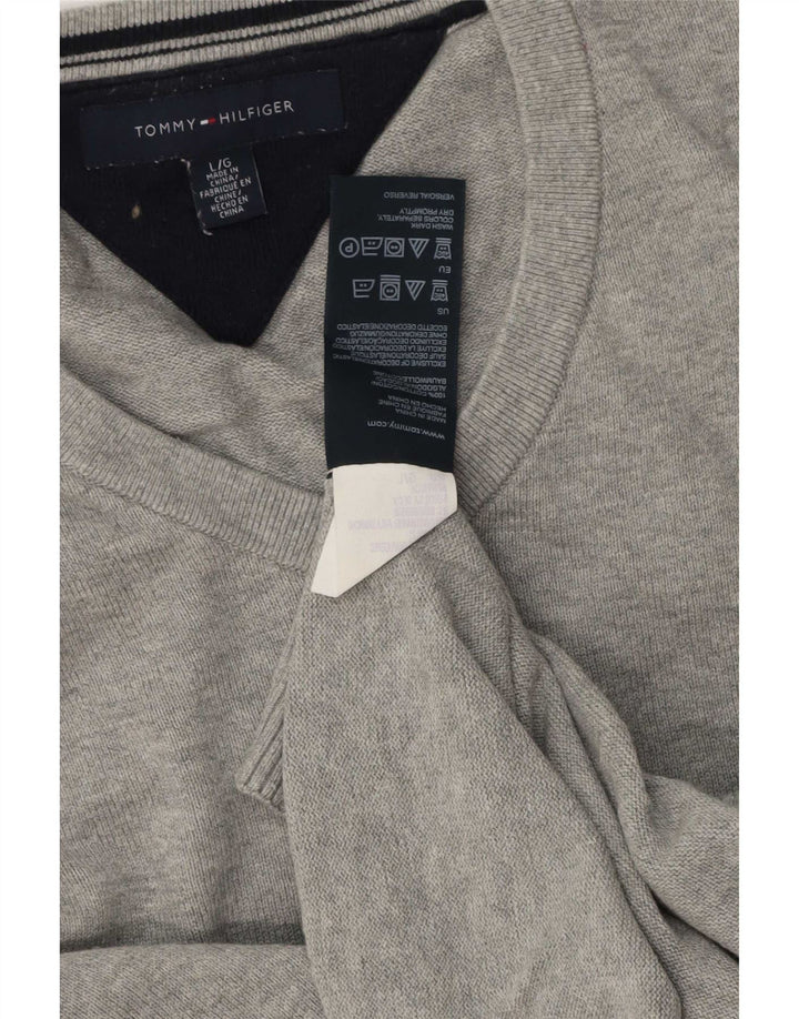 Tommy Hilfiger Mens V-Neck Jumper Sweater Large Grey Cotton