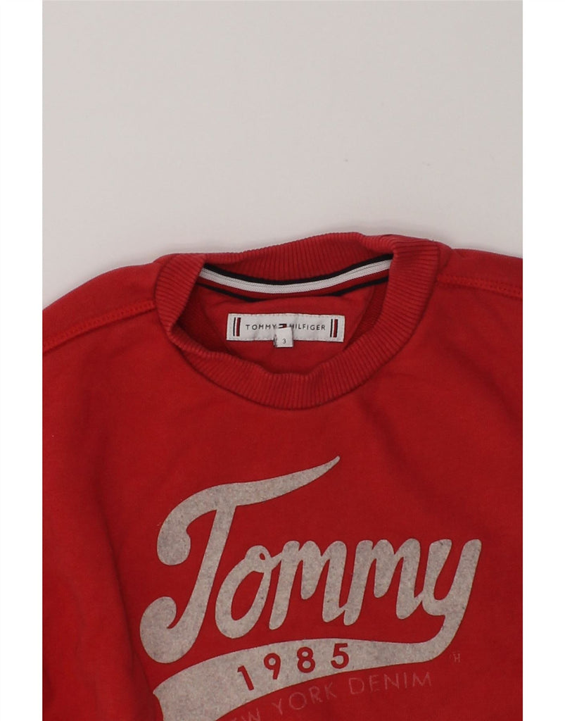 TOMMY HILFIGER Boys Graphic Sweatshirt Jumper 2-3 Years Red Cotton | Vintage Tommy Hilfiger | Thrift | Second-Hand Tommy Hilfiger | Used Clothing | Messina Hembry 