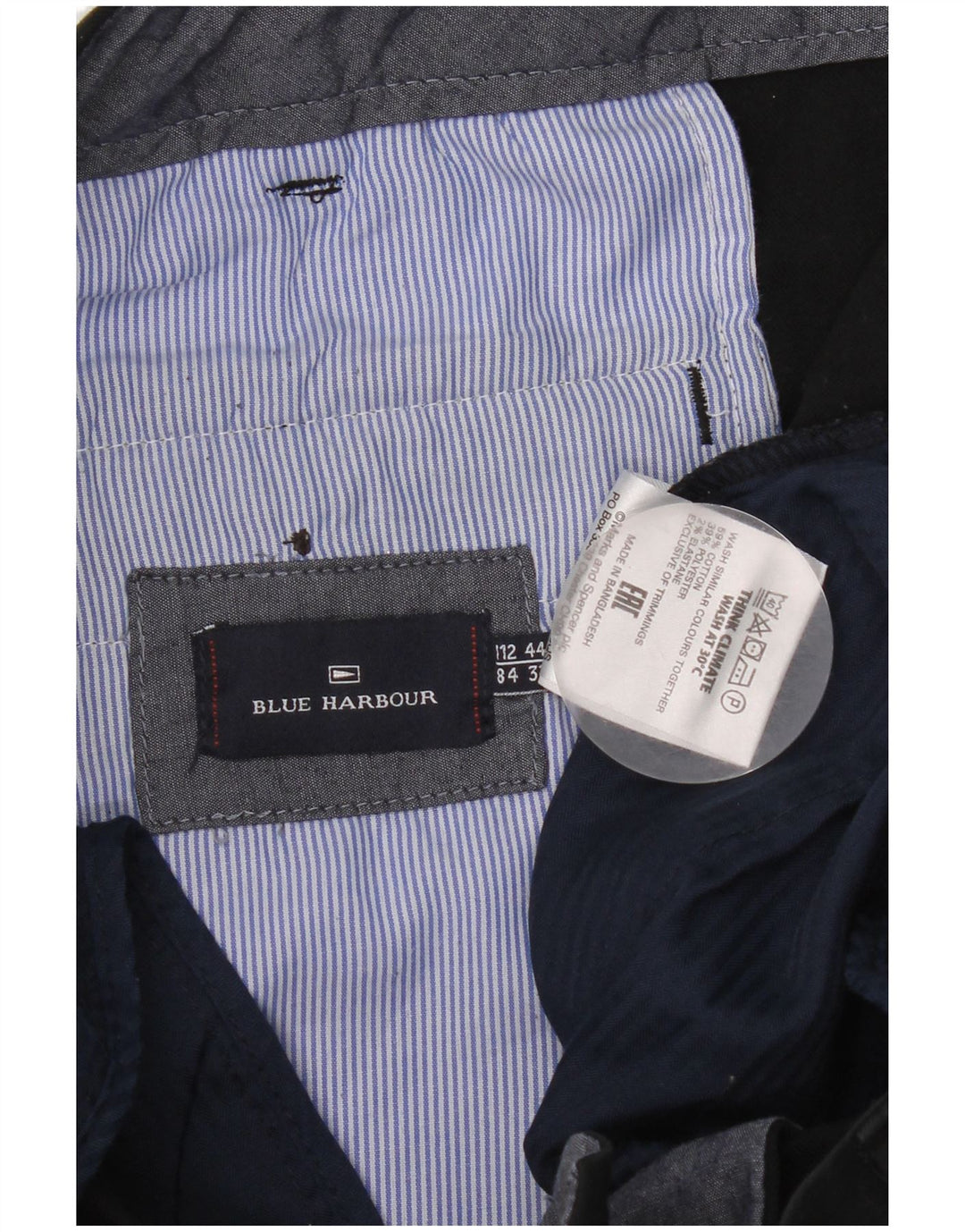 Marks & Spencer Mens Blue Harbour Chino Trousers W44 L33 Black Cotton