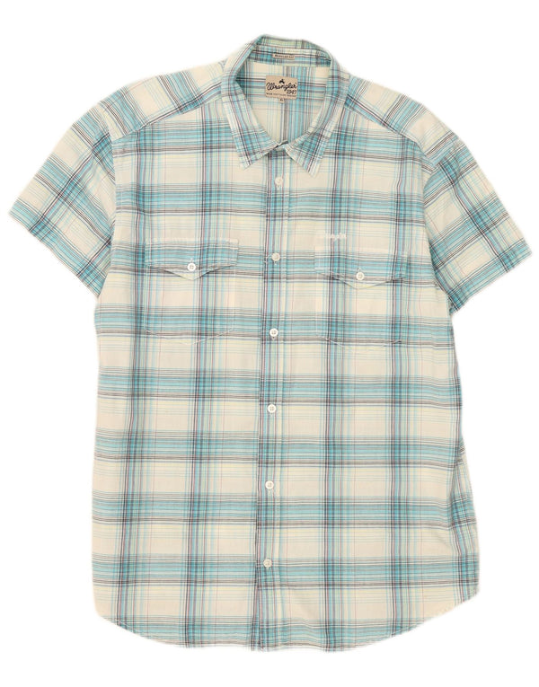 Wrangler Mens Short Sleeve Flannel Shirt XL Blue Check Cotton