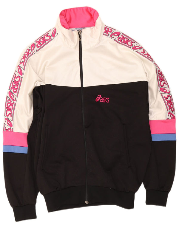 Asics Womens Graphic Tracksuit Top Jacket UK 18 XL Black Colourblock