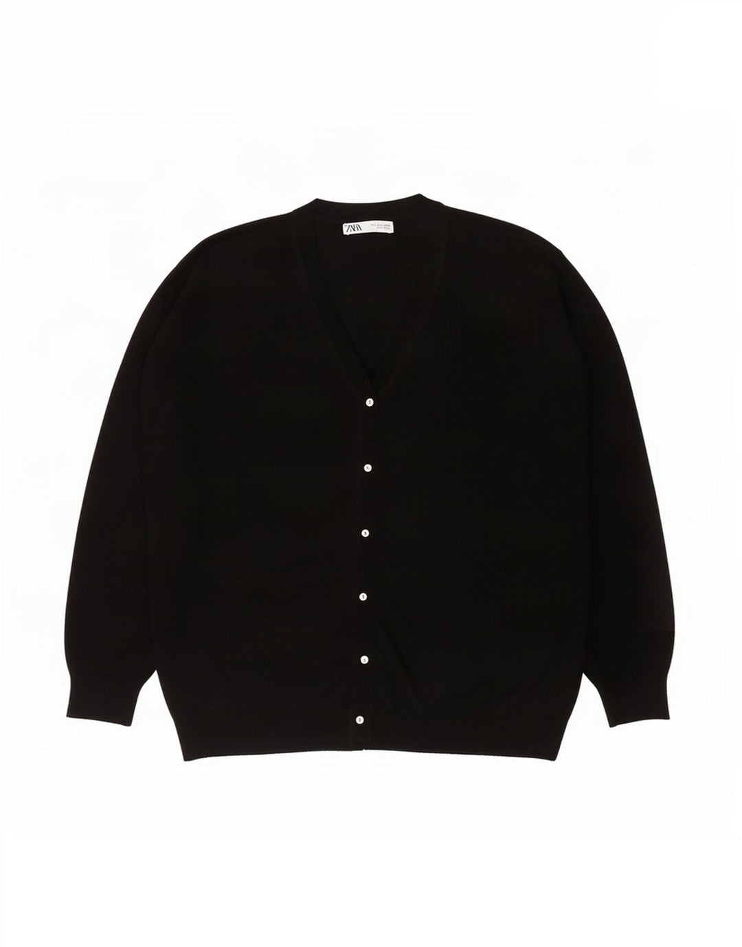 Zara Womens Oversized Cardigan Sweater UK 16 Large Black Polyester