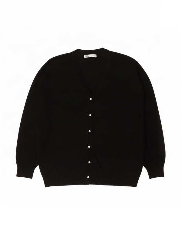 Zara Womens Oversized Cardigan Sweater UK 16 Large Black Polyester