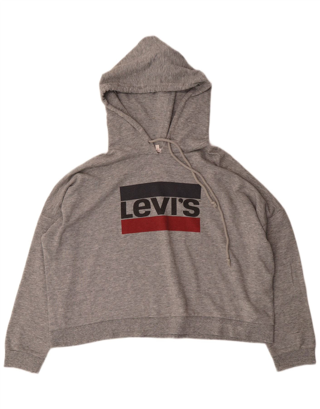 LEVI'S Womens Oversized Crop Graphic Hoodie Jumper UK 18 XL Grey Cotton