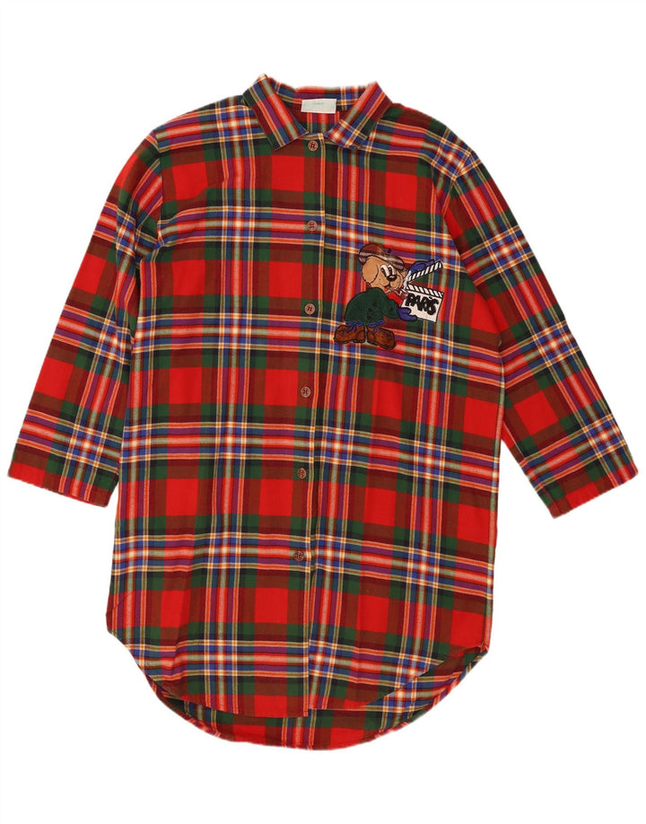 VINTAGE Womens Oversized Graphic Shirt Dress UK 14 Medium Red Check