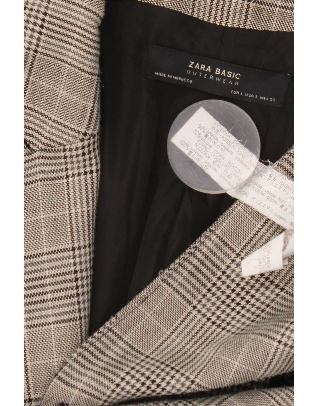 Zara Womens Double Breasted Coat UK 16 Large Grey Check Polyester