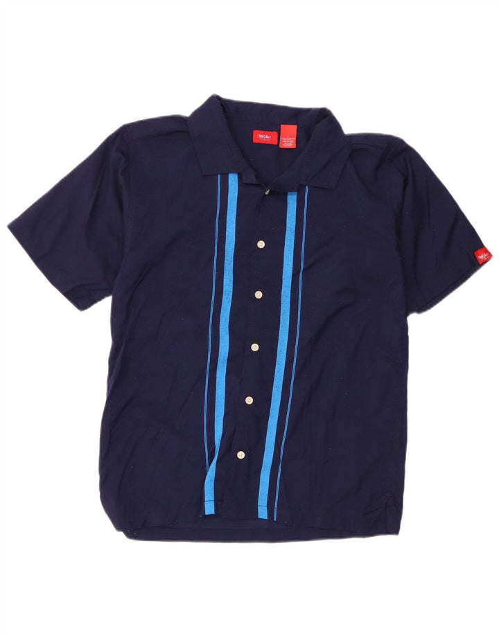 Mossimo Boys Short Sleeve Shirt 14-15 Years Large Navy Blue Striped
