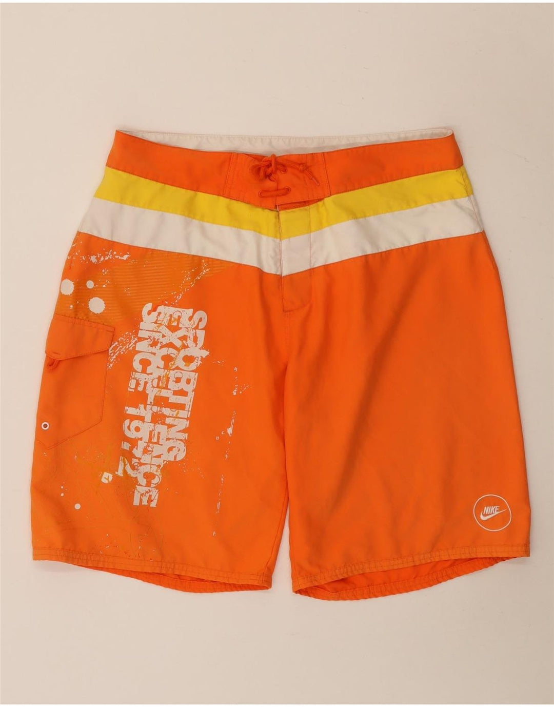 Nike Mens Graphic Swimming Shorts Large Orange Colourblock Polyester