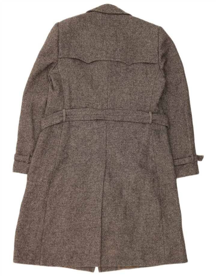 Vintage Womens Double Breasted Coat UK 14 Medium Grey Flecked Virgin Wool