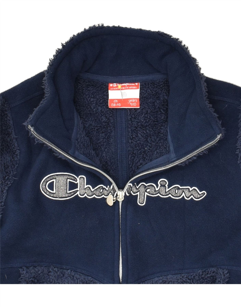 CHAMPION Girls Graphic Fleece Jacket 9-10 Years Navy Blue | Vintage Champion | Thrift | Second-Hand Champion | Used Clothing | Messina Hembry 