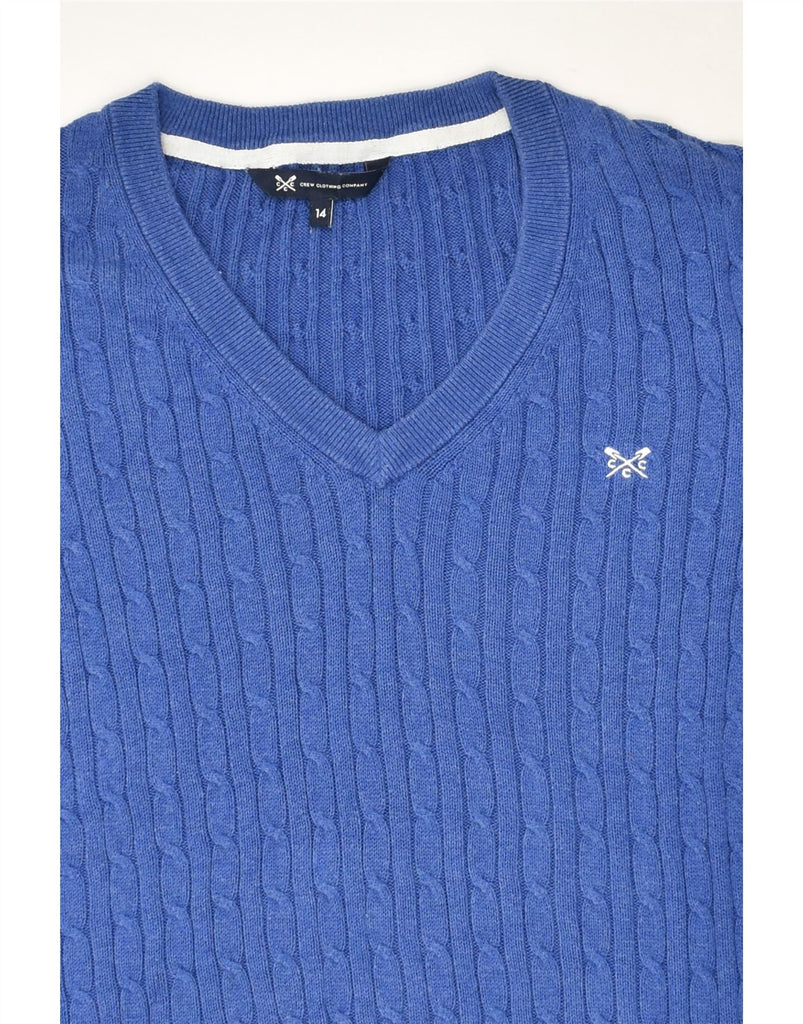CREW CLOTHING Womens V-Neck Jumper Sweater UK 14 Large Blue Cotton | Vintage Crew Clothing | Thrift | Second-Hand Crew Clothing | Used Clothing | Messina Hembry 