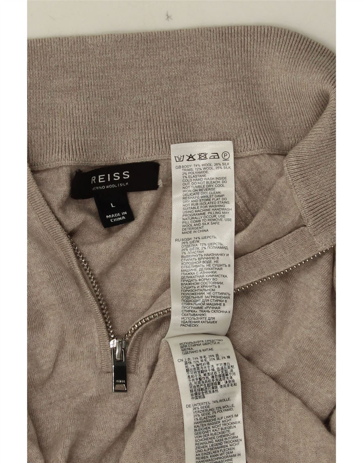 REISS Mens Zip Neck Jumper Sweater Large Grey Wool