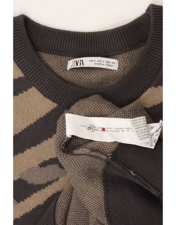 Zara Mens Sweatshirt Jumper Small Brown Striped Cotton