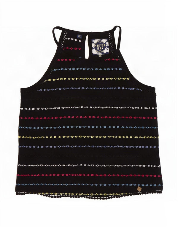 Superdry Womens Crop Halter Top UK 10 Small Black Striped Viscose