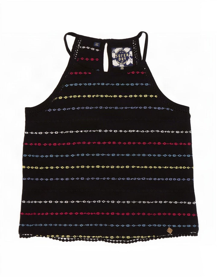 Superdry Womens Crop Halter Top UK 10 Small Black Striped Viscose