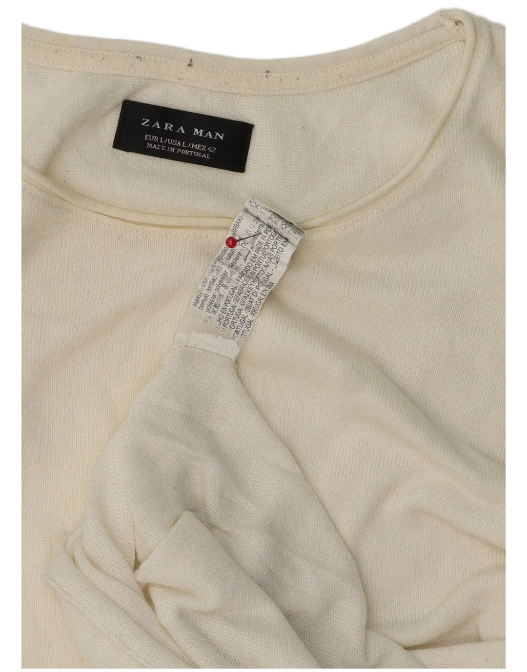 Zara Mens T-Shirt Top Large Off White Cotton