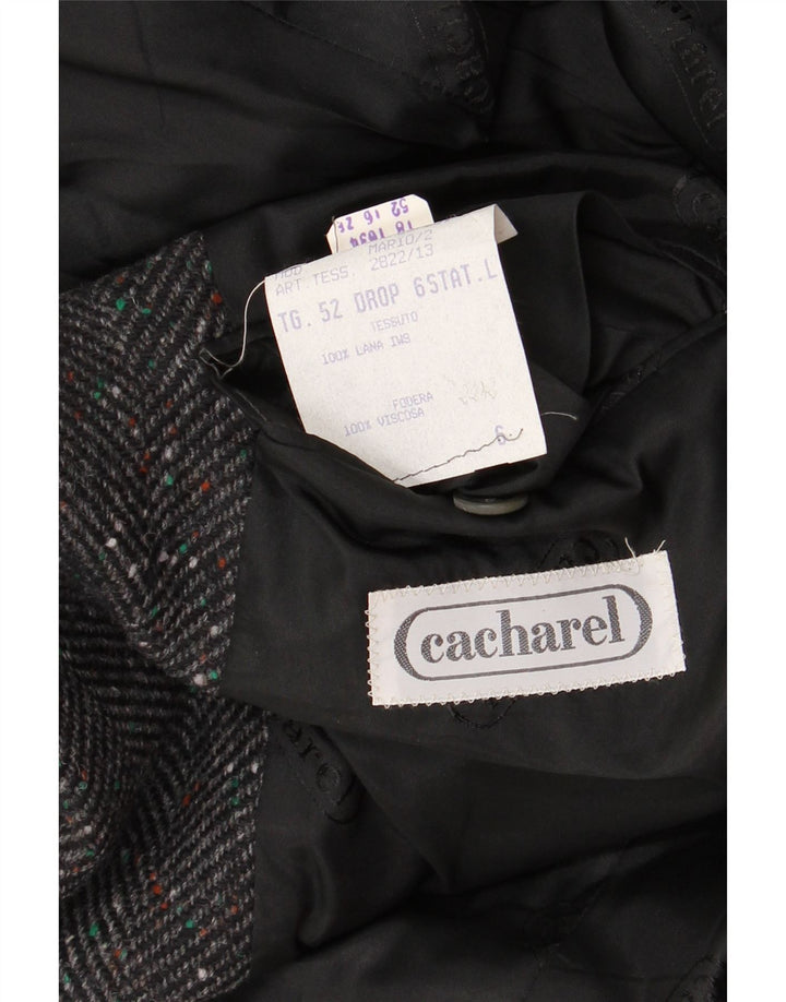 Cacharel Mens 2 Button Blazer Jacket IT 52 XL Grey Herringbone Wool
