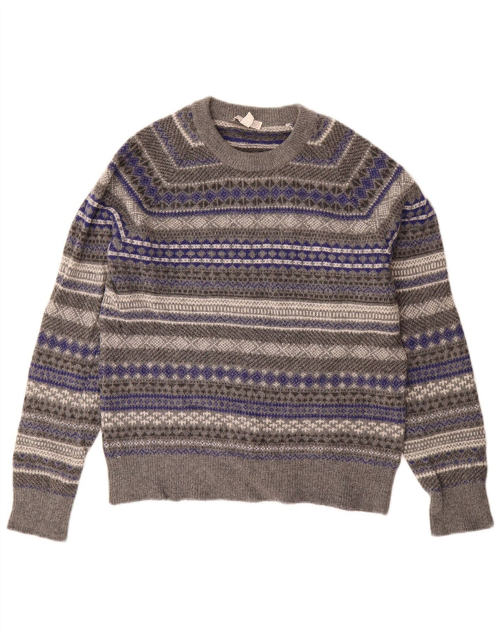 Gap Womens Crew Neck Jumper Sweater UK 14 Medium Grey Fair Isle Wool