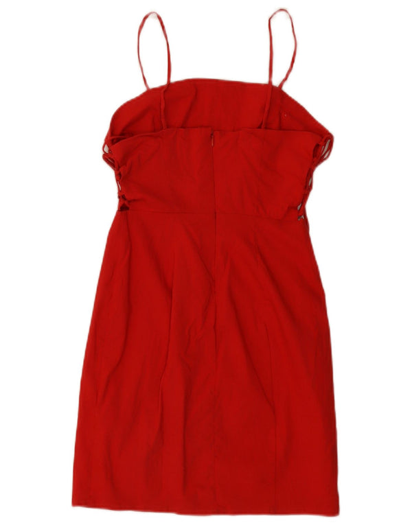 Zara Womens Sleeveless Sheath Dress UK 8 Small Red Cotton