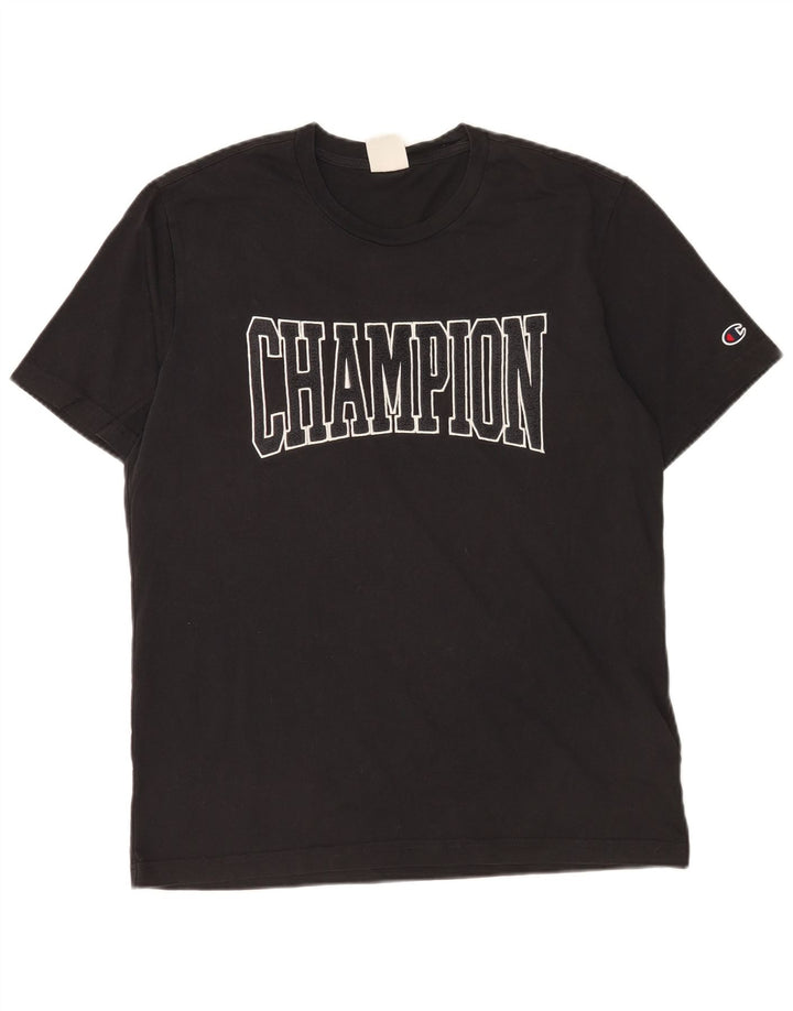 Champion Mens Graphic T-Shirt Top Large Black Cotton