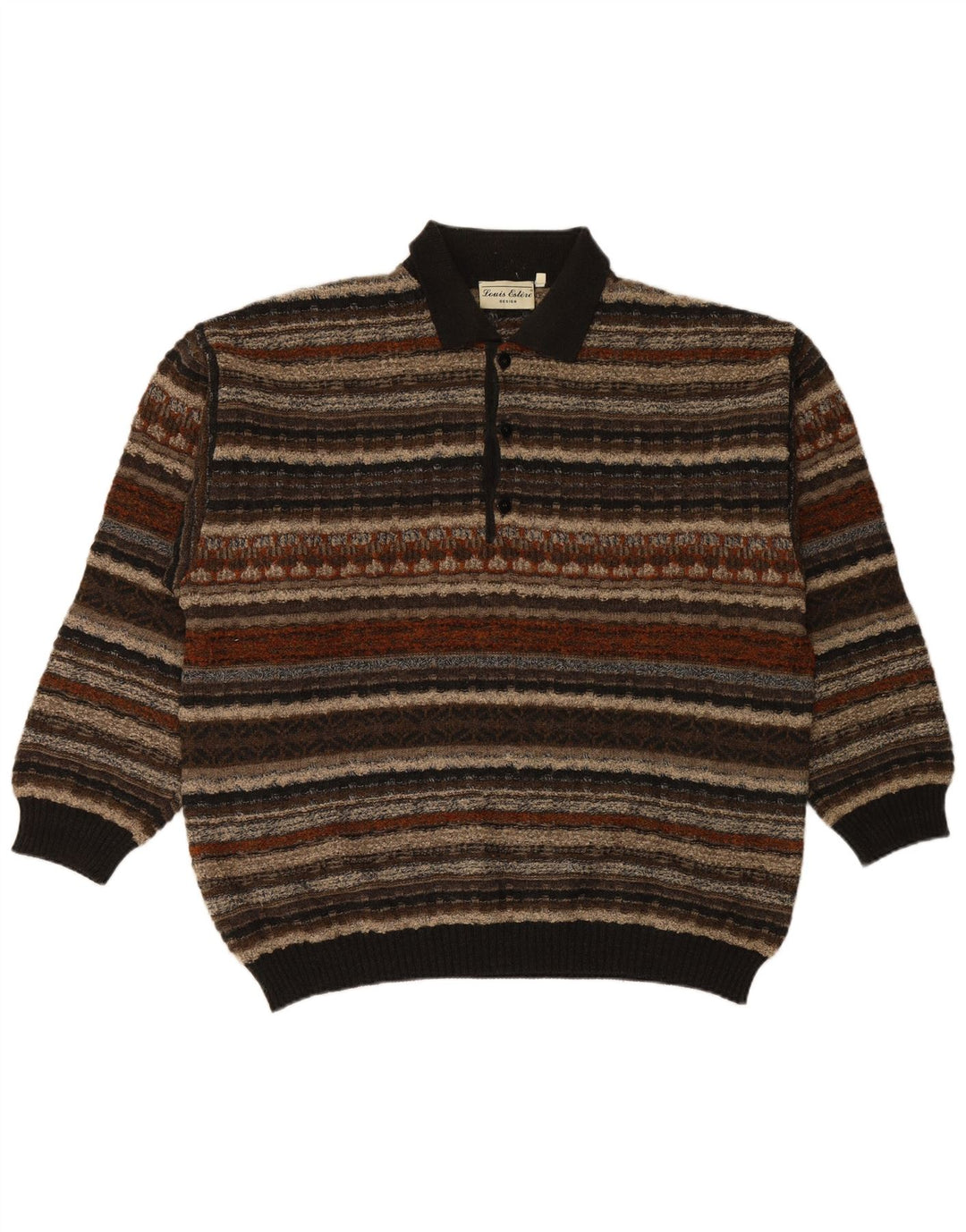 LOUIS ESTERE Mens Polo Neck Jumper Sweater IT 54 XL Brown Striped Wool