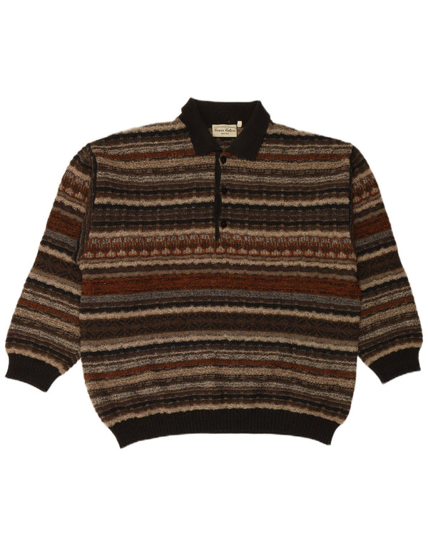 LOUIS ESTERE Mens Polo Neck Jumper Sweater IT 54 XL Brown Striped Wool