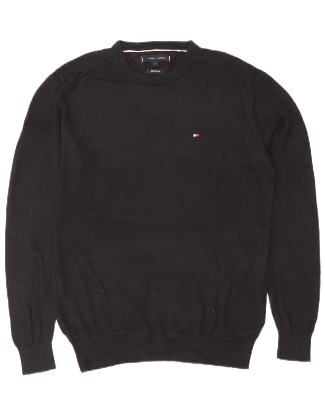 Tommy Hilfiger Mens Crew Neck Jumper Sweater Medium Black Cotton