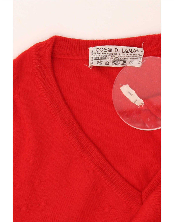 Vintage Mens V-Neck Jumper Sweater Large Red Virgin Wool