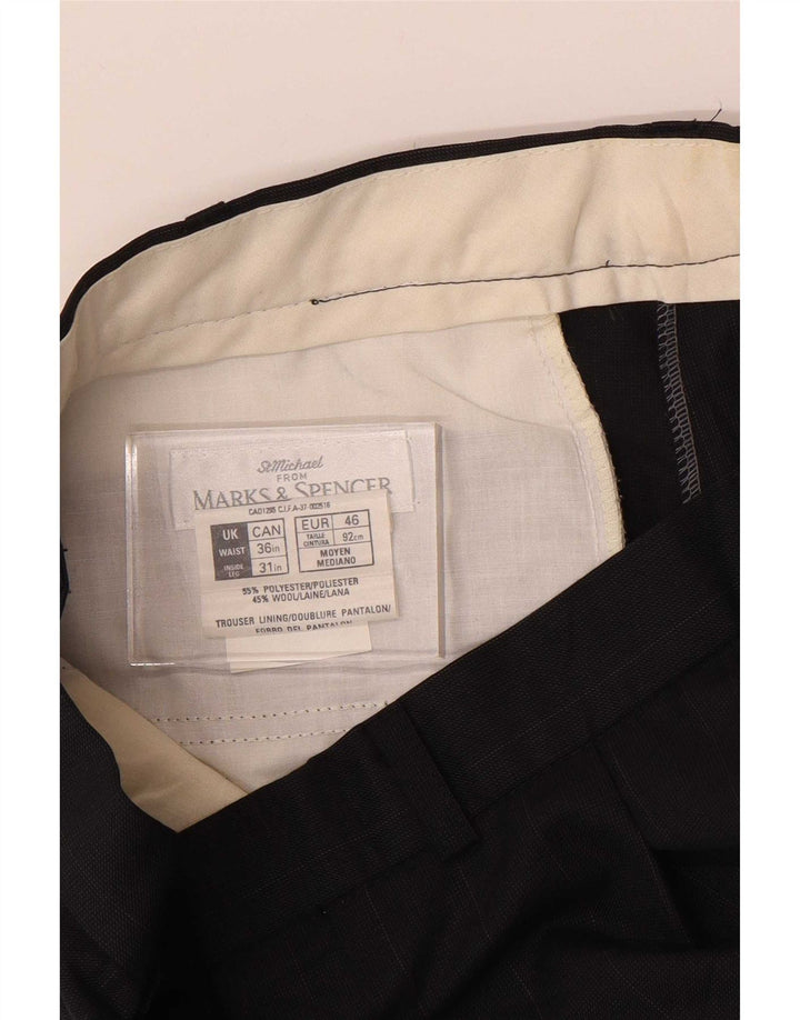 Marks & Spencer Mens Pegged Suit Trousers W36 L31 Navy Blue Polyester