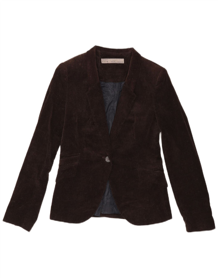 Zara Womens 1 Button Corduroy Blazer Jacket UK 12 Medium Brown Acetate