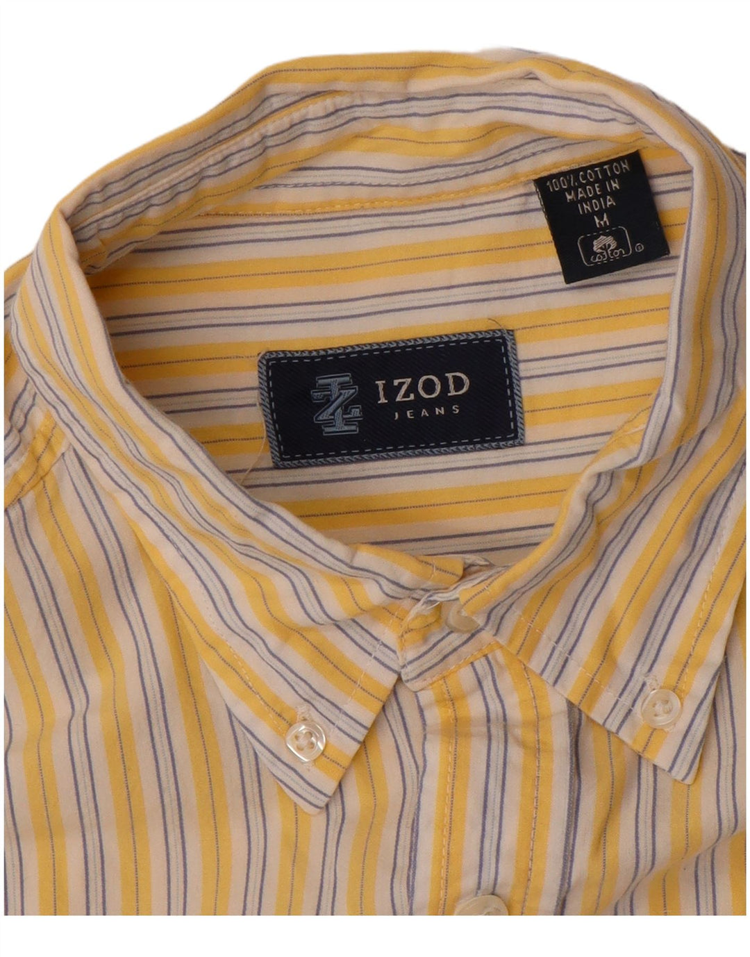 IZOD Mens Short Sleeve Shirt Medium Yellow Pinstripe Cotton