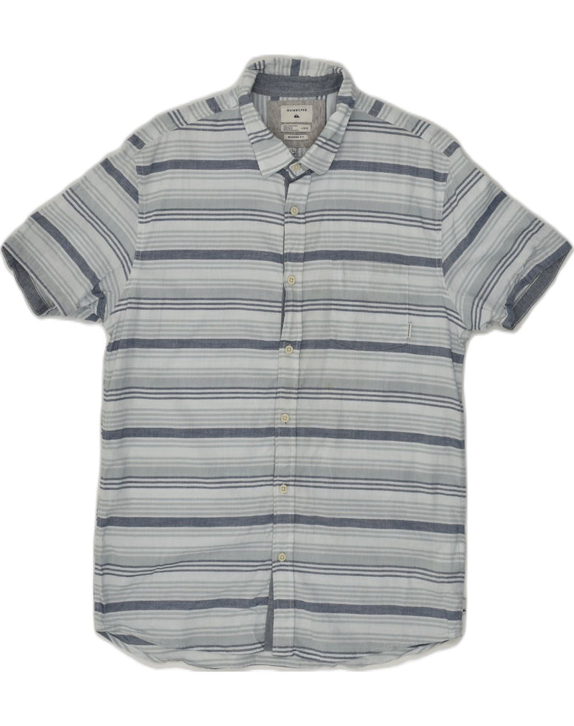 QUIKSILVER Mens Short Sleeve Modern Fit Shirt Large Grey Striped Cotton | Vintage Quiksilver | Thrift | Second-Hand Quiksilver | Used Clothing | Messina Hembry 