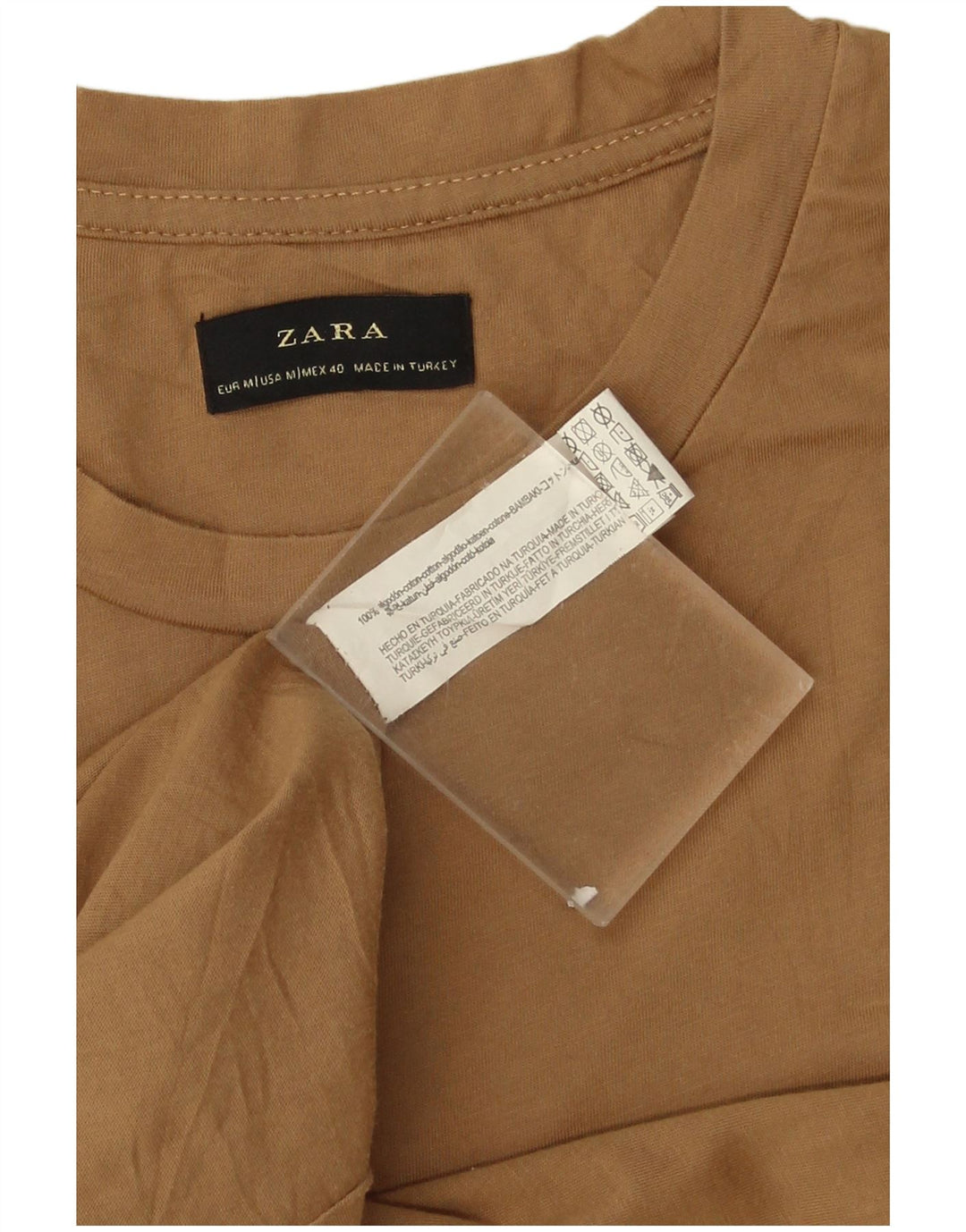 Zara Mens T-Shirt Top Medium Beige Cotton