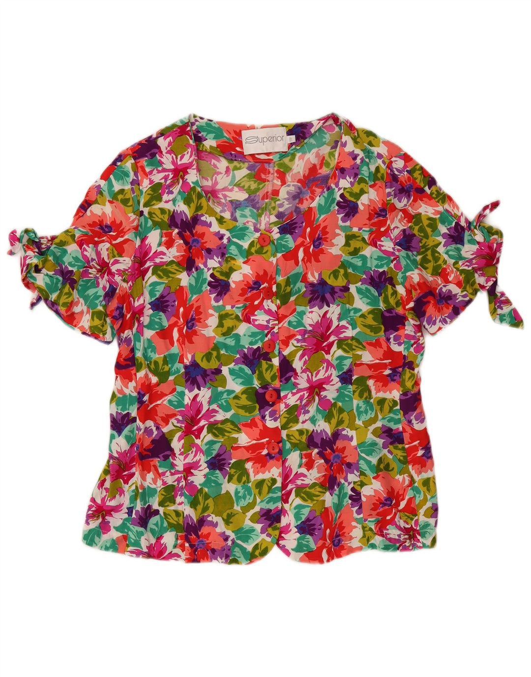Superior Womens Short Sleeve Shirt Blouse IT 46 Large Multicoloured Floral