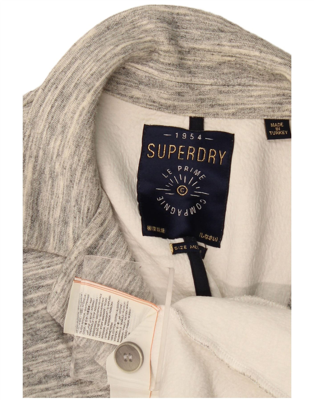 Superdry Womens 1 Button Blazer Jacket UK 14 Medium Grey Flecked Cotton