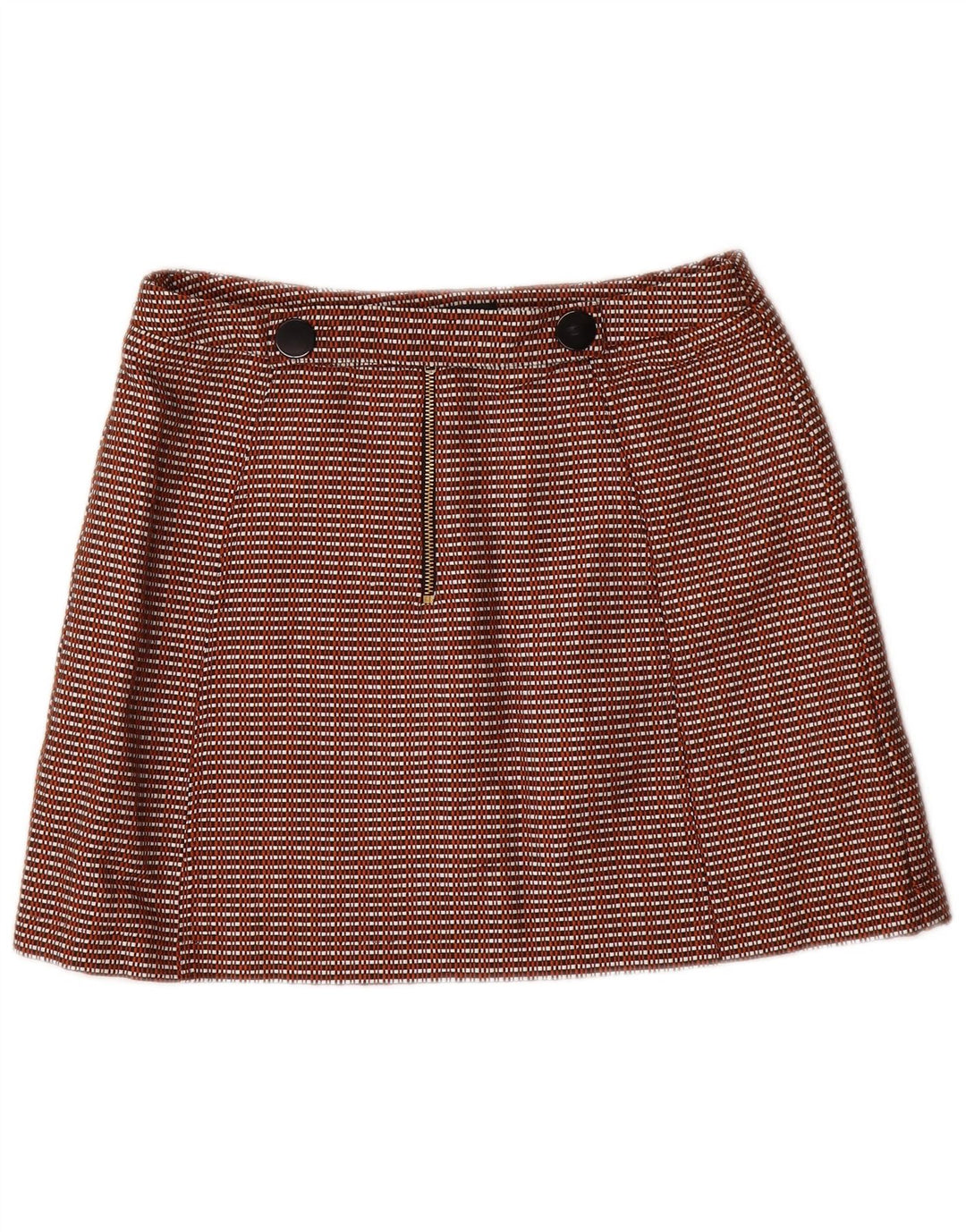 TOPSHOP Womens Mini Skirt UK 12 Medium W28 Brown Gingham Cotton