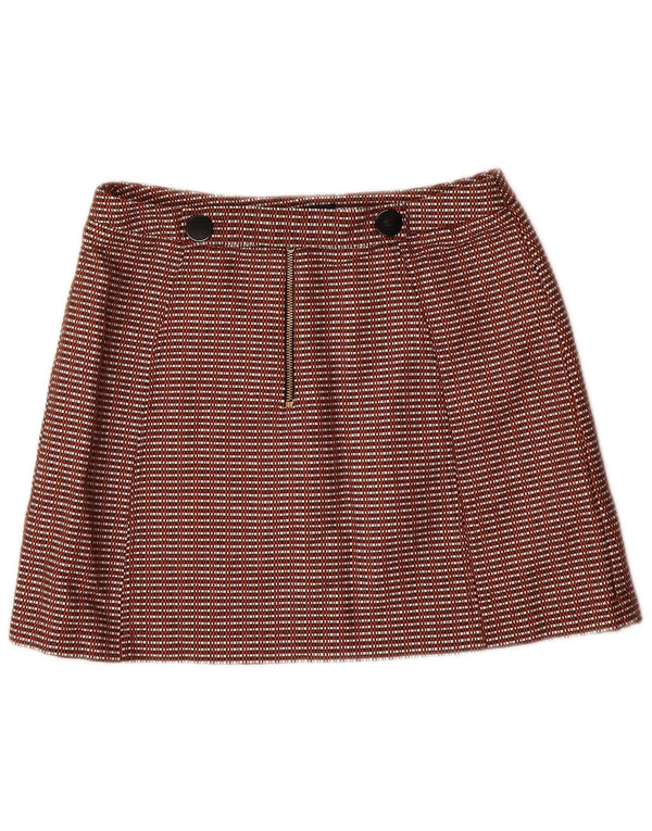 TOPSHOP Womens Mini Skirt UK 12 Medium W28 Brown Gingham Cotton